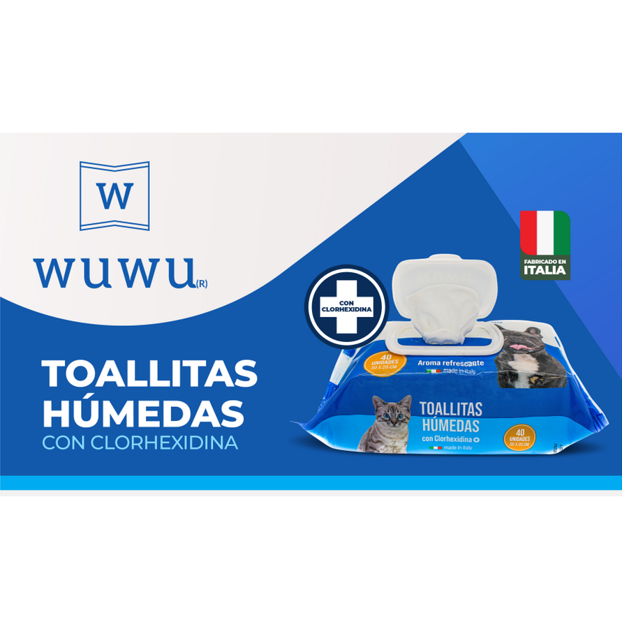 🧼 WuWu Toallitas Húmedas con Clorhexidina – Limpieza y Protección Antiséptica para Mascotas (40 unid.)