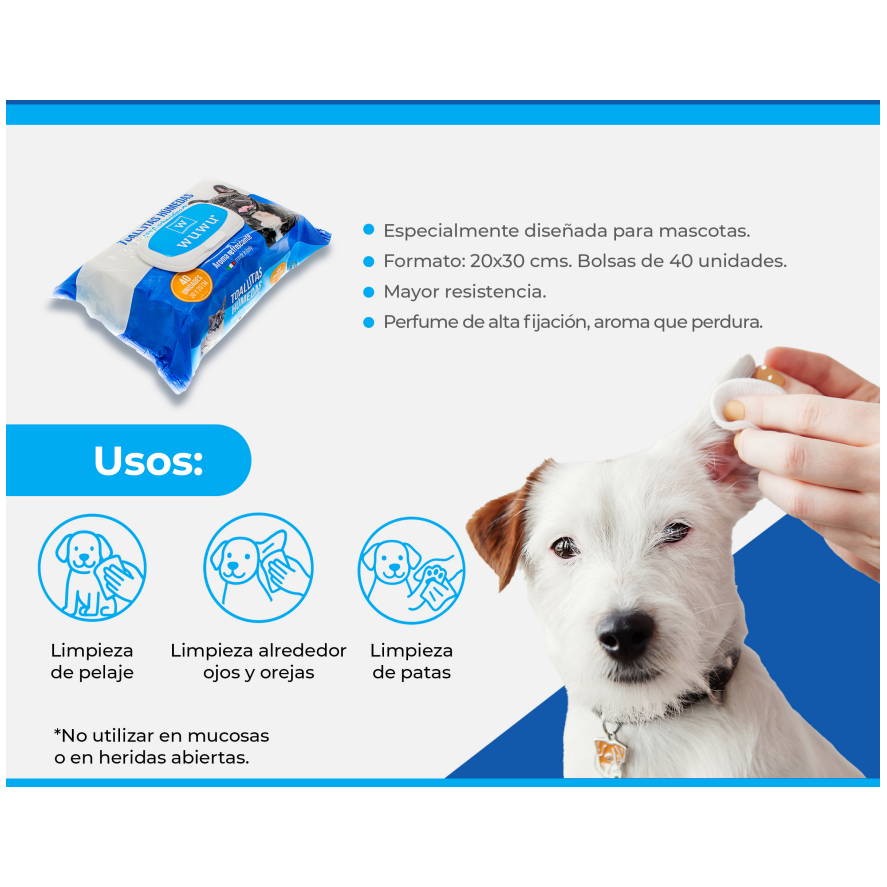 🧼 WuWu Toallitas Húmedas con Clorhexidina – Limpieza y Protección Antiséptica para Mascotas (40 unid.)