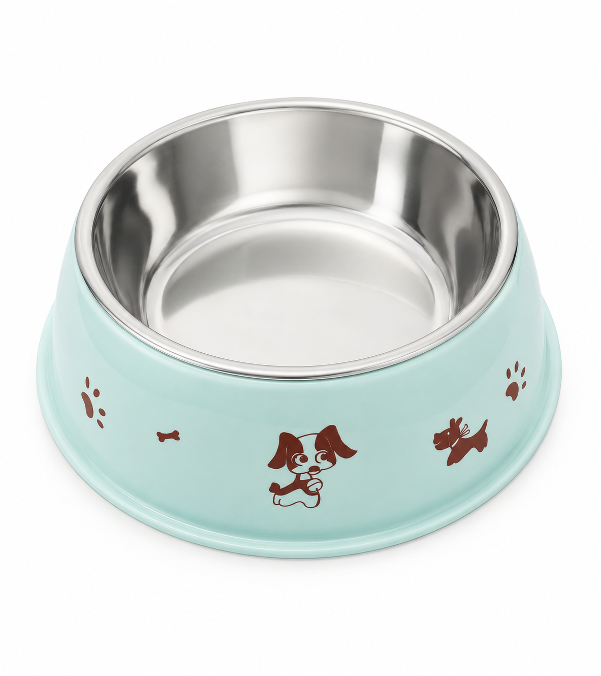 Plato para Perros y Gatos con Base Plástica y Bowl de Acero Inoxidable Desmontable