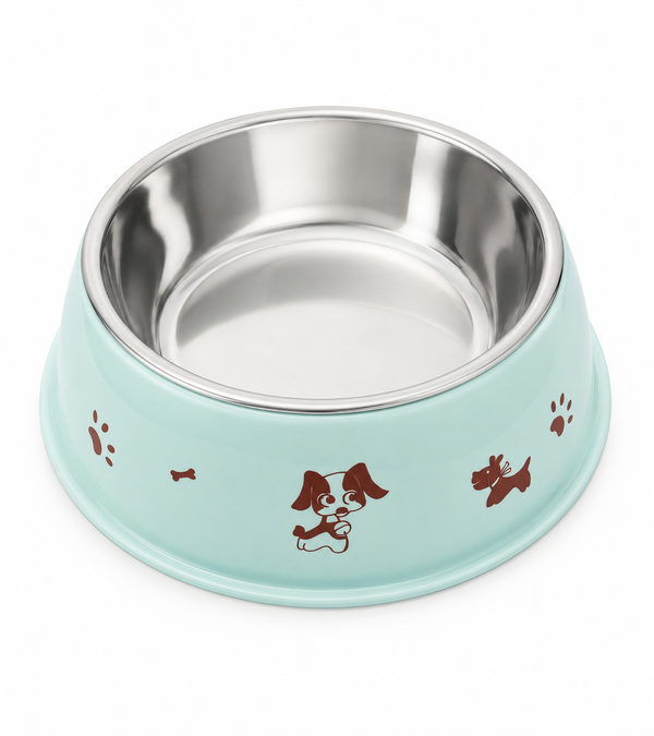 Plato para Perros y Gatos con Base Plástica y Bowl de Acero Inoxidable Desmontable