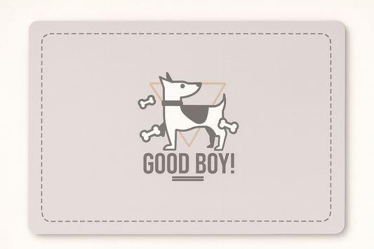Alfombra “Good Boy” – Estilo y Limpieza para su Rincón de Comida