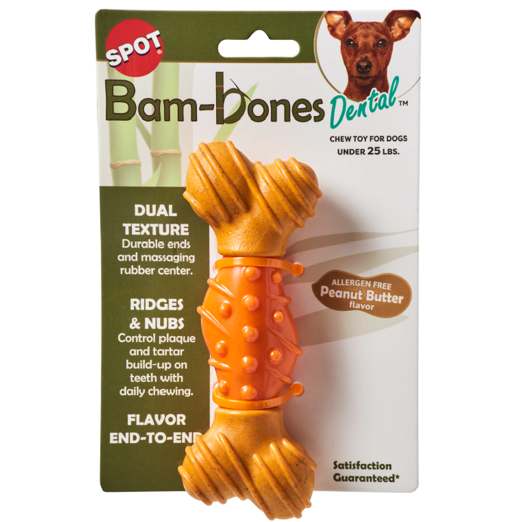 🦷 Bam-Bones Dental   Juguete Masticable con Sabor a Mantequilla de Maní