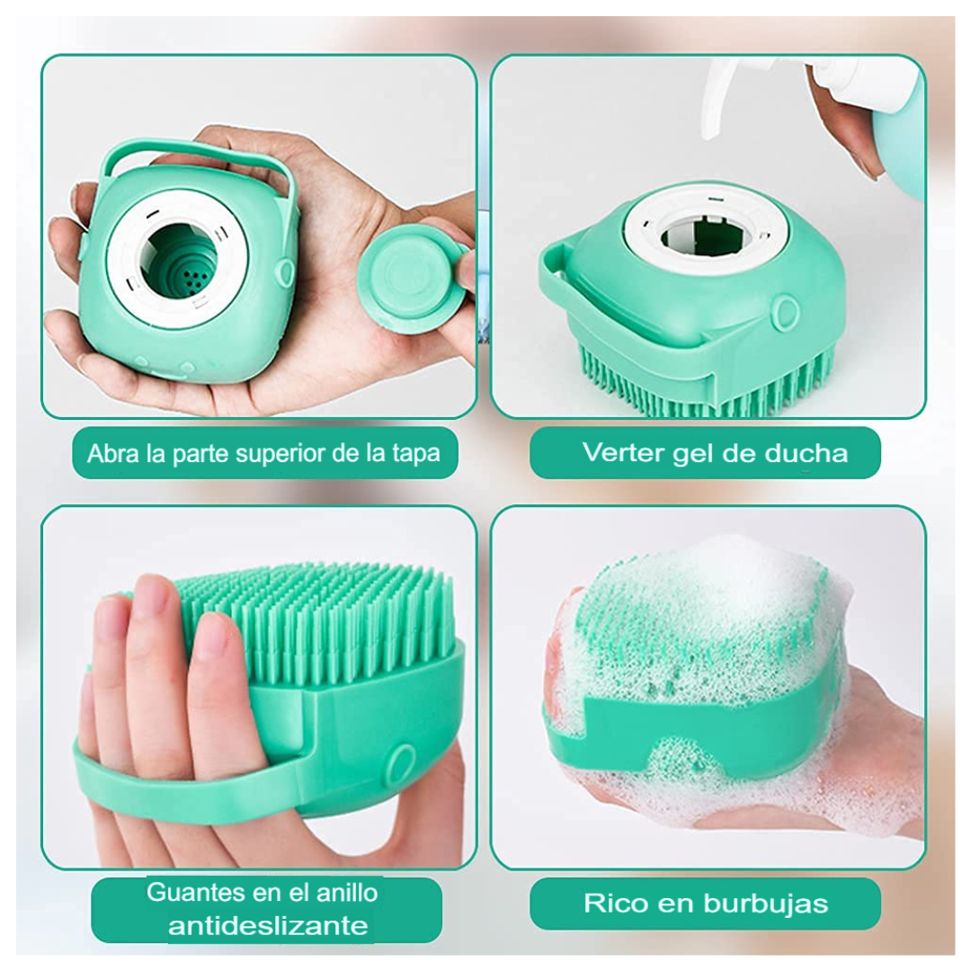 Cepillo de Silicona  para baño con dispensador de Shampoo