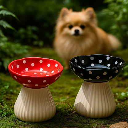 Plato Elevado de Cerámica con Lunares – Estilo Chic para Perros