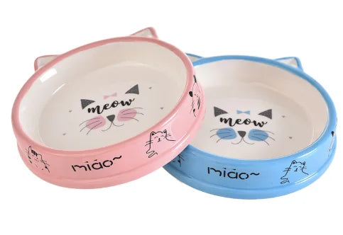 Plato de Cerámica para Gatos Diseño Gatito – Azul y Rosado