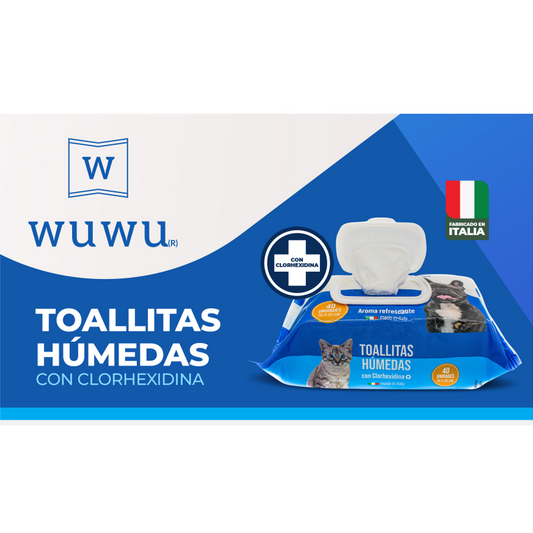 🧼 WuWu Toallitas Húmedas con Clorhexidina – Limpieza y Protección Antiséptica para Mascotas (40 unid.)
