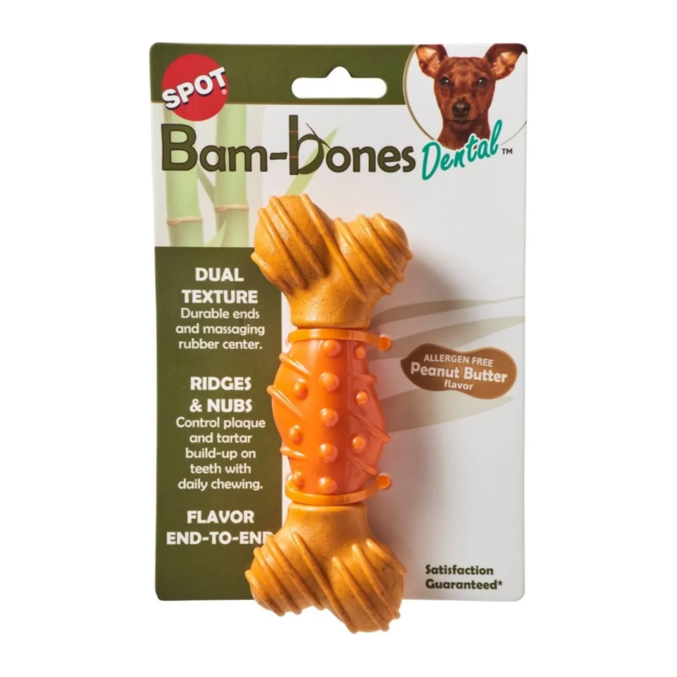 🦷 Bam-Bones Dental   Juguete Masticable con Sabor a Mantequilla de Maní