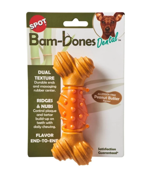 🦷 Bam-Bones Dental   Juguete Masticable con Sabor a Mantequilla de Maní