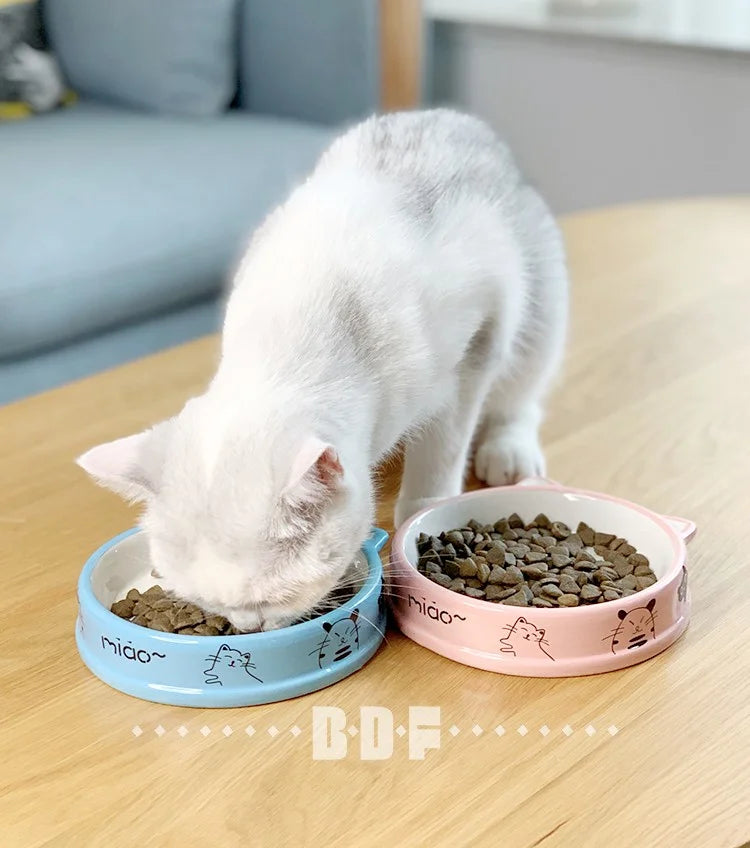 Plato de Cerámica para Gatos Diseño Gatito – Azul y Rosado