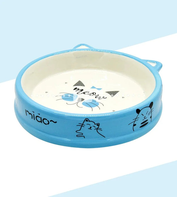 Plato de Cerámica para Gatos Diseño Gatito – Azul y Rosado