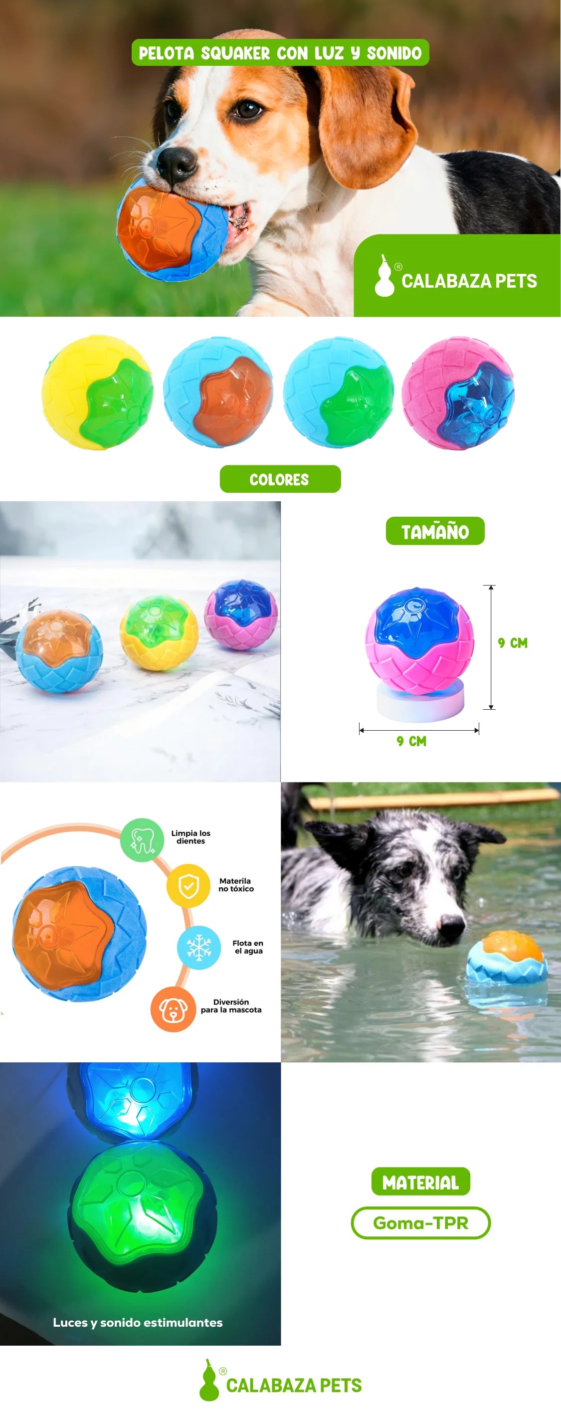 Pelota Squeaker con Luces LED y Sonido para Perros – Calabaza Pets 9 cm